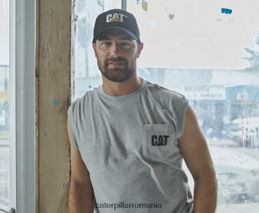 bărbați tricou cu buzunar fără mâneci Caterpillar gri jaliu B848DD231 | topuri și îmbrăcăminte exterioară