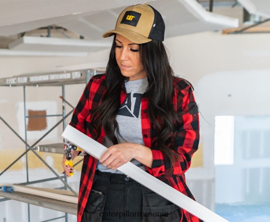 femei cămașă grea cu carouri bivol Caterpillar roșu B848DD318 | topuri și îmbrăcăminte exterioară